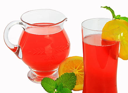 red juice in pitcher and glass with slice of lemon, Food, Raspberry HD wallpaper