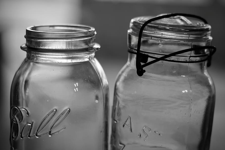 old, rustic, jar, glass, lid, black, white, black and white, HD wallpaper