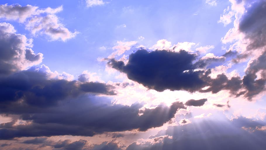 HD wallpaper: Sunbeam, Dark Clouds, sky, blue, clouds form, flight, sunset  | Wallpaper Flare