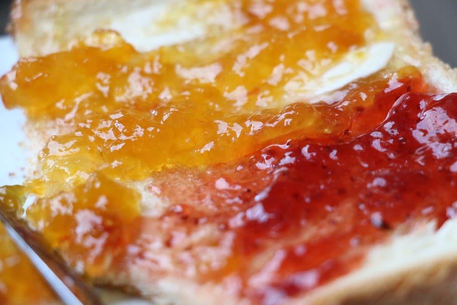 Jam, Color, Toast, Butter, Breakfast, texture, foreground, bread HD wallpaper