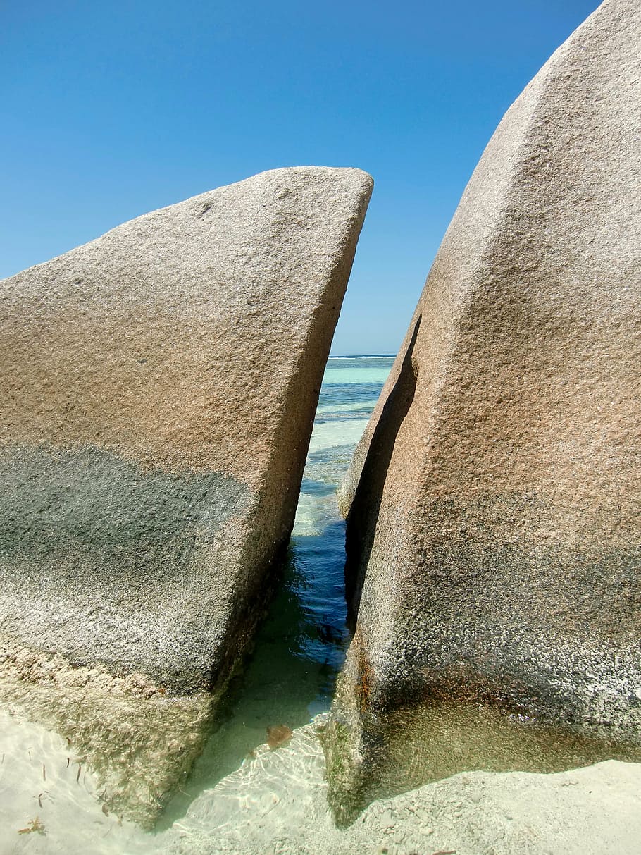 rock, beach, water, sea, nature, sky, clear sky, day, no people HD wallpaper