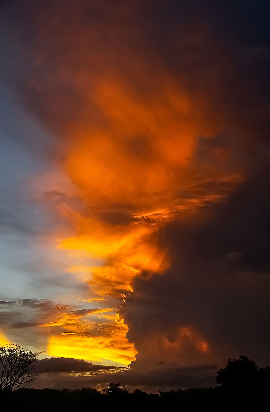 Sunset, Orange, Yellow, sky, grey, clouds, dramatic, horizon HD wallpaper