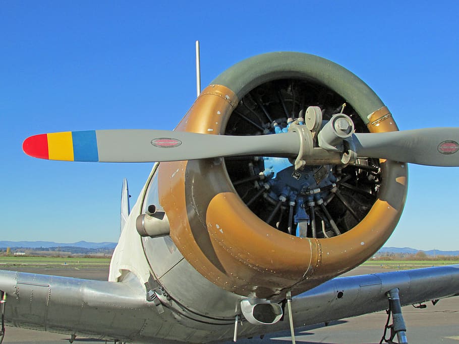 airplane, engine, propeller, bt-13, consolidated vultee, aviation, HD wallpaper