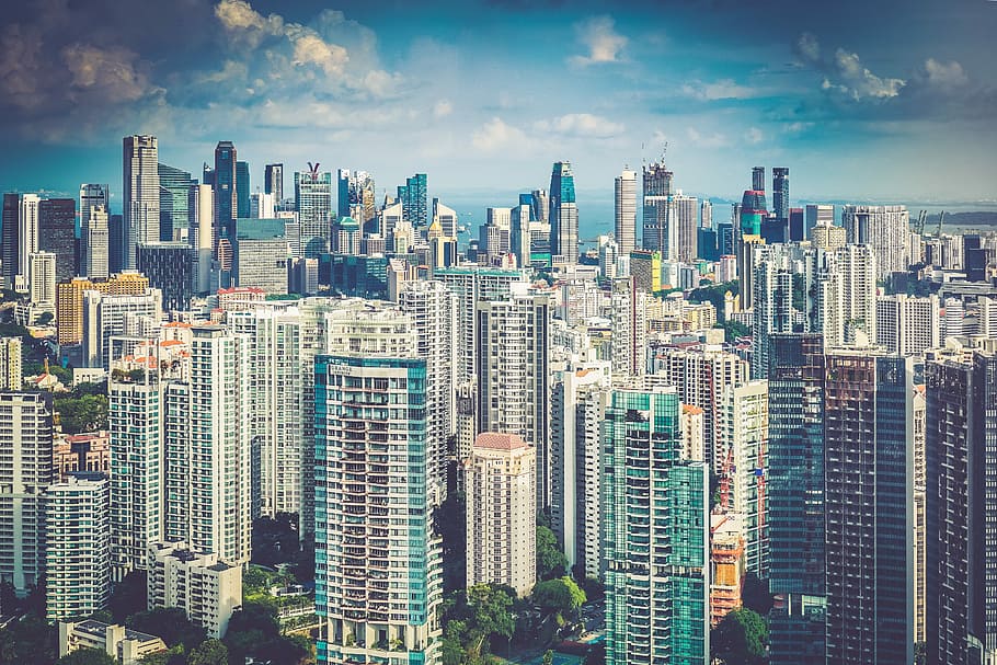 bird eye view photography of high-rise buildings, landscape photo of skyscrapers HD wallpaper