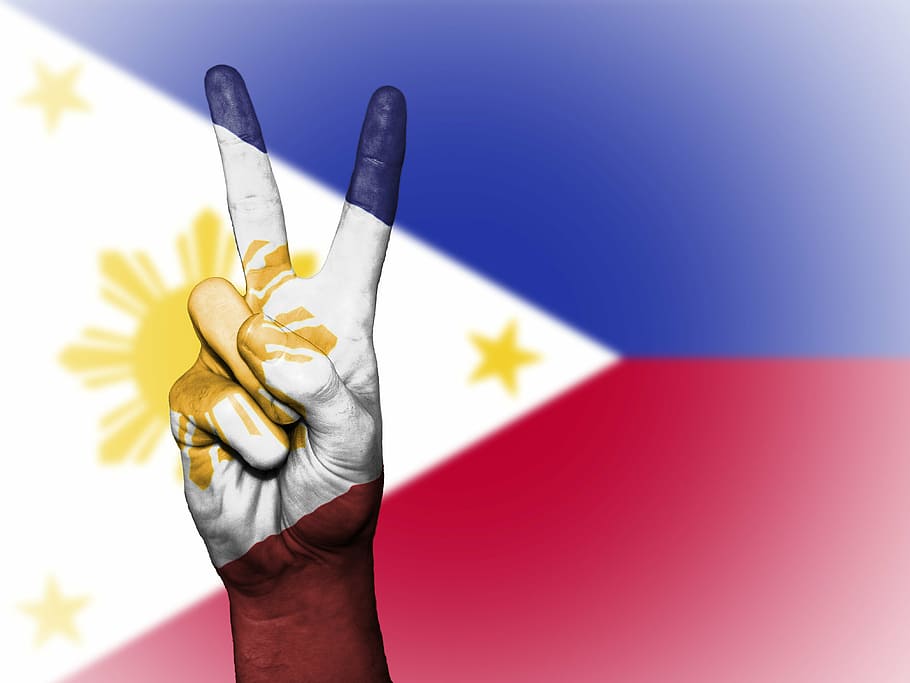 Philippine flag, philippines, peace, hand, nation, background, HD wallpaper