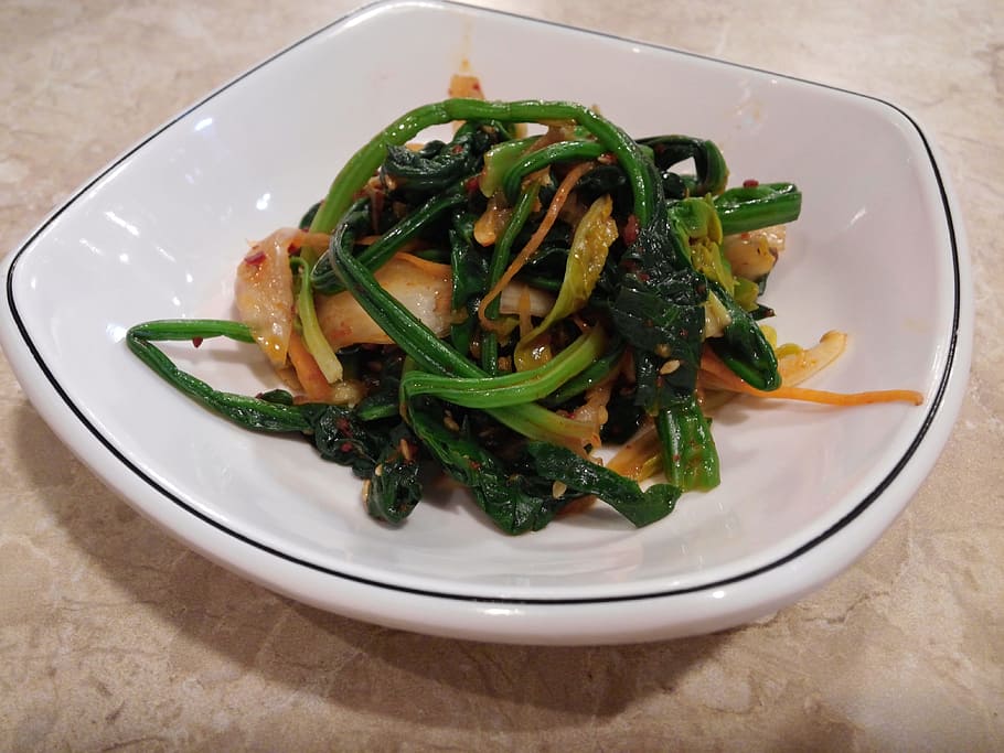 spinach, side dish, vegetable, dining room, republic of korea HD wallpaper