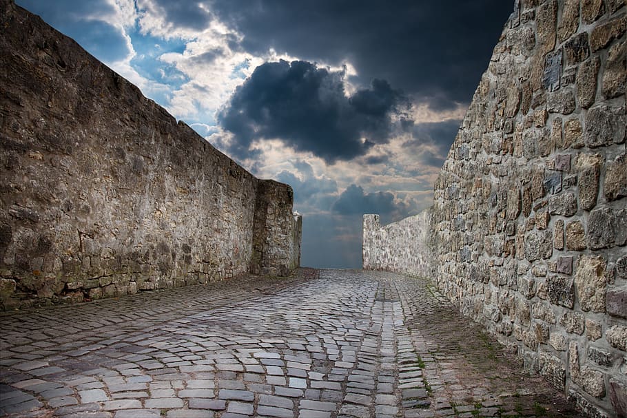 cloudy sky during daytime, wall, fixing, city wall, protection HD wallpaper