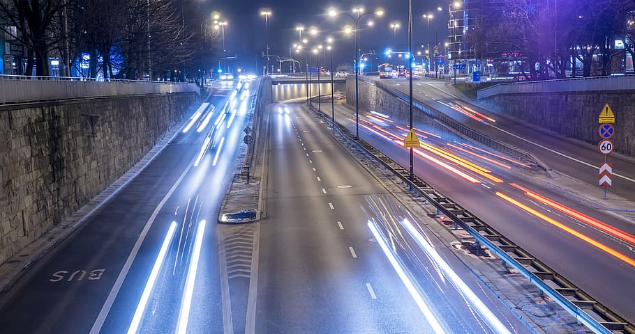 timelapse photo of road during nighttime, architecture, building HD wallpaper