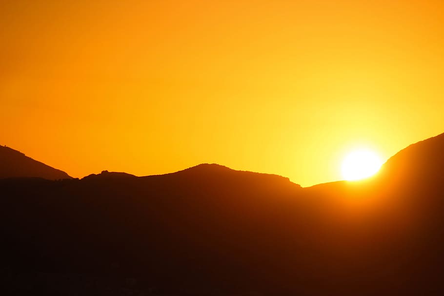 silhouette photography of mountain, Sunset, Orange, Twilight HD wallpaper