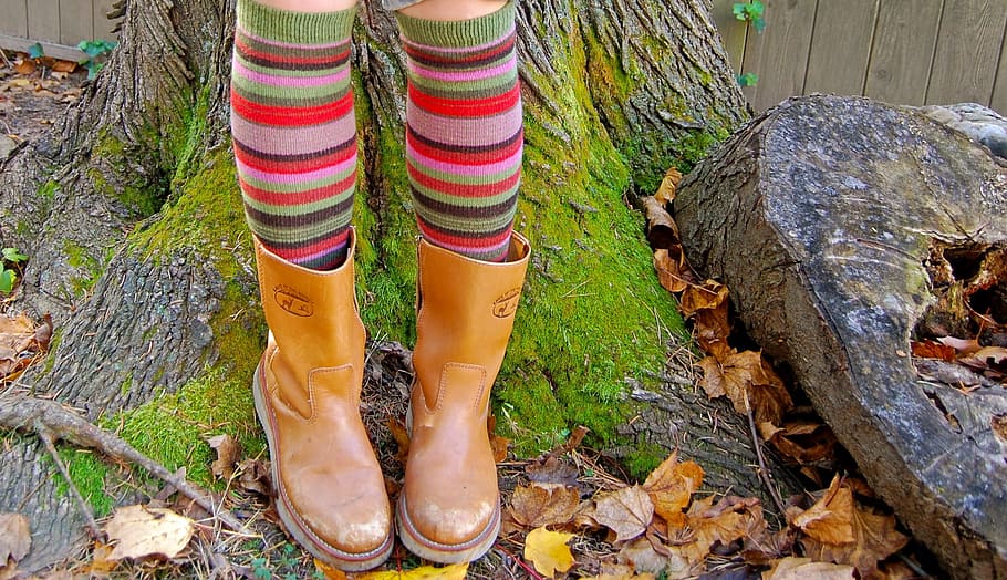 person wearing brown leather cowboy boots standing near brown tree during daytime HD wallpaper