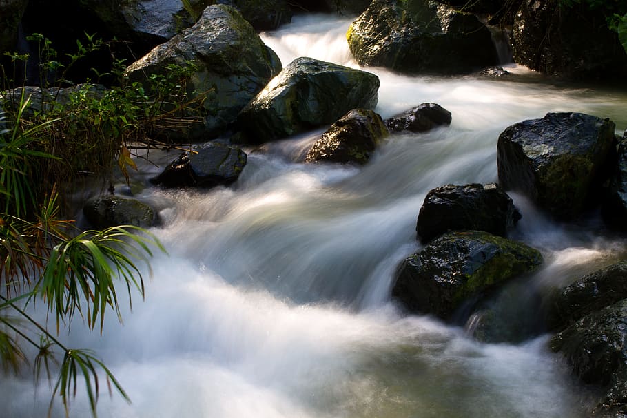 photo of body of water with black rocks, jarabacoa, river, silk effect HD wallpaper