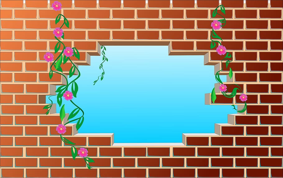 brown brick walling digital wallpaper, design, window, hole HD wallpaper