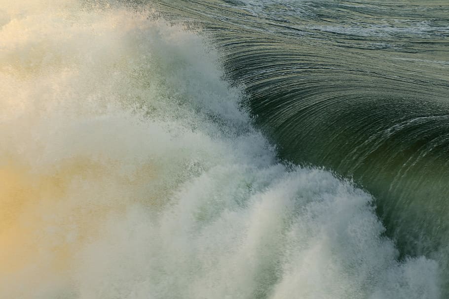 rushing water, rushing waves photo, ocean, swell, foam, sea, winter, HD wallpaper