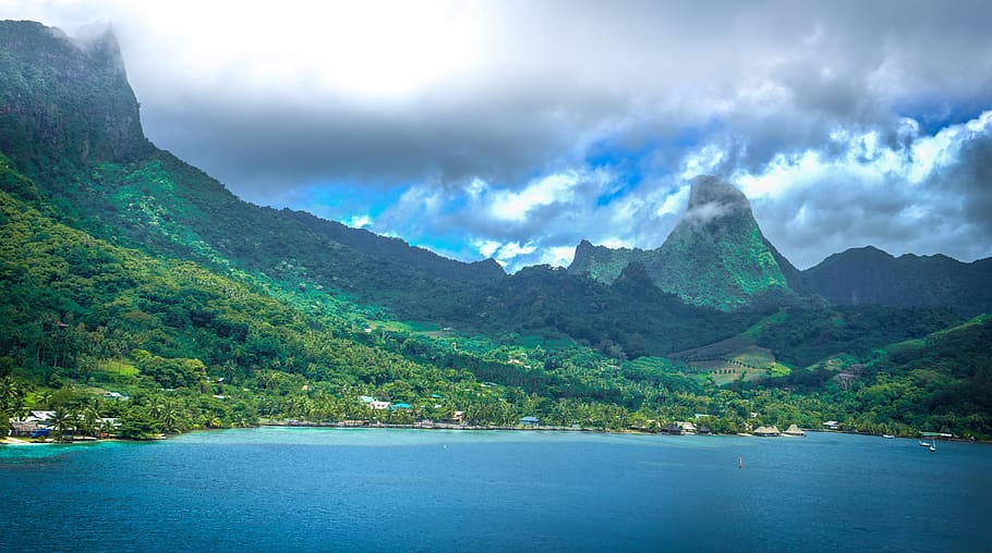 aerial photo body of water and mountain, moorea, french polynesia