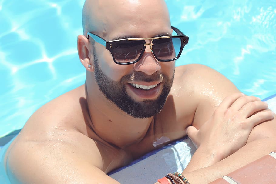 man wearing black framed sunglasses, Pool, Swimming, People, Lifestyle, HD wallpaper