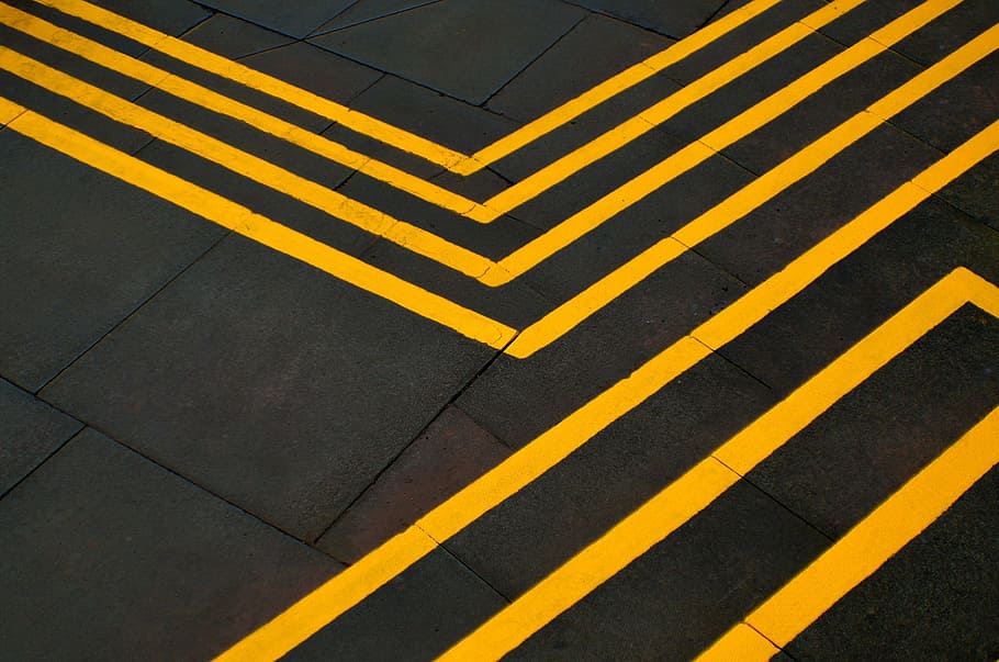 yellow concrete road line, floor, tile, background, pattern HD wallpaper