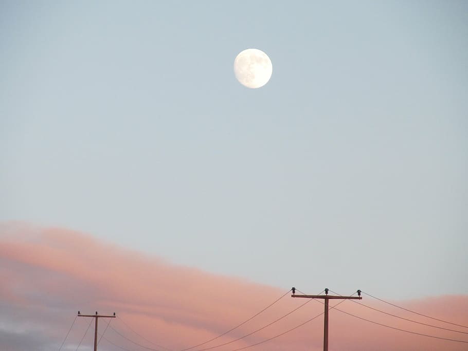 moon, sky, afterglow, sunset, moonrise, evening sky, abendstimmung HD wallpaper