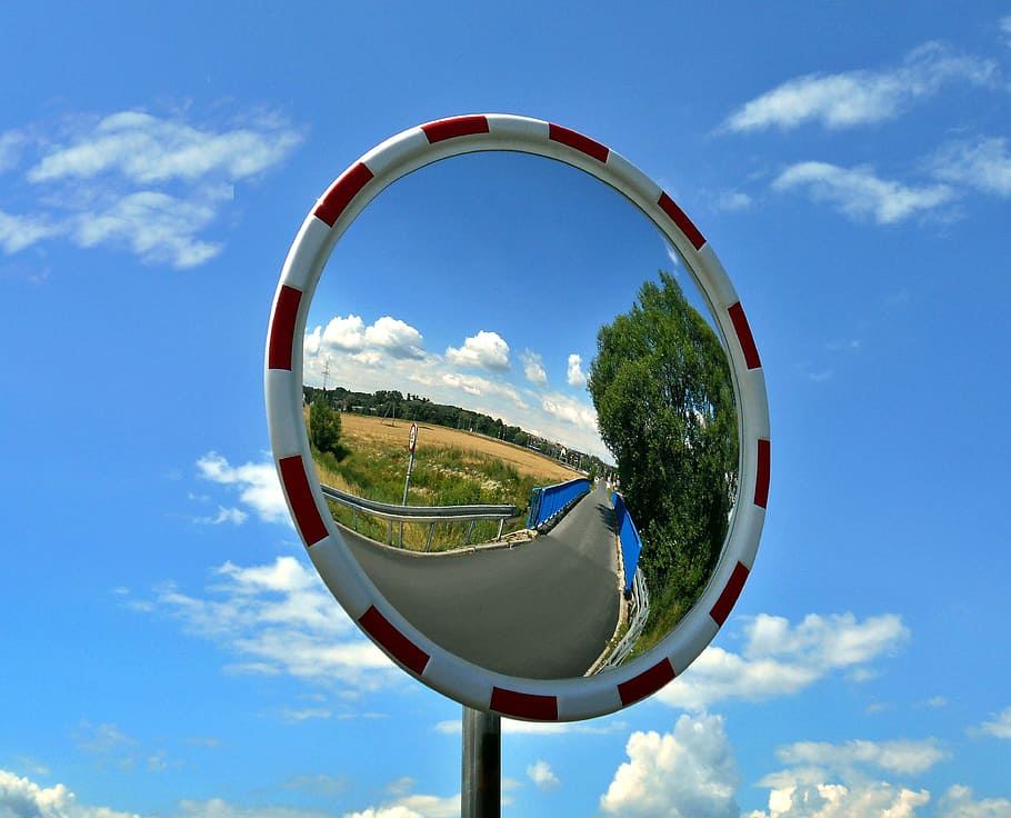 gray concrete road mirror reflection, bridge, sky, the mirror street HD wallpaper