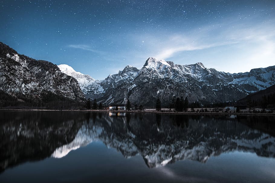 body of water surrounded with mountain, mountain reflecting on body of water HD wallpaper
