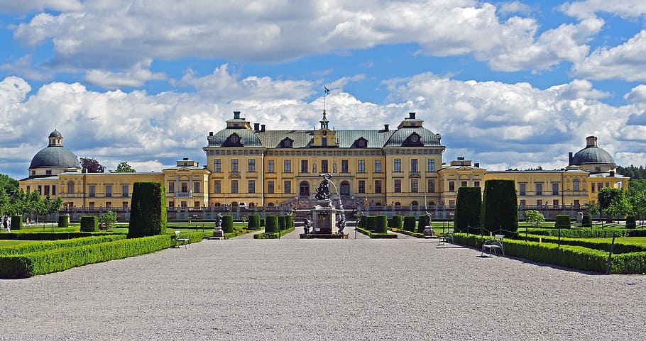 beige building during daytime, Castle Park, Drottningholm, Symmetrical