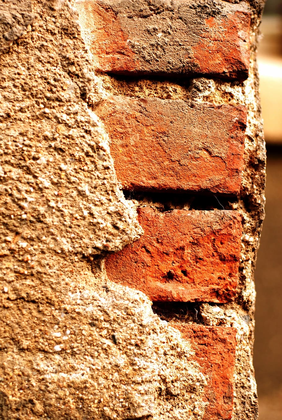 Bricks, Corner, Plaster, textured, built structure, outdoors HD wallpaper