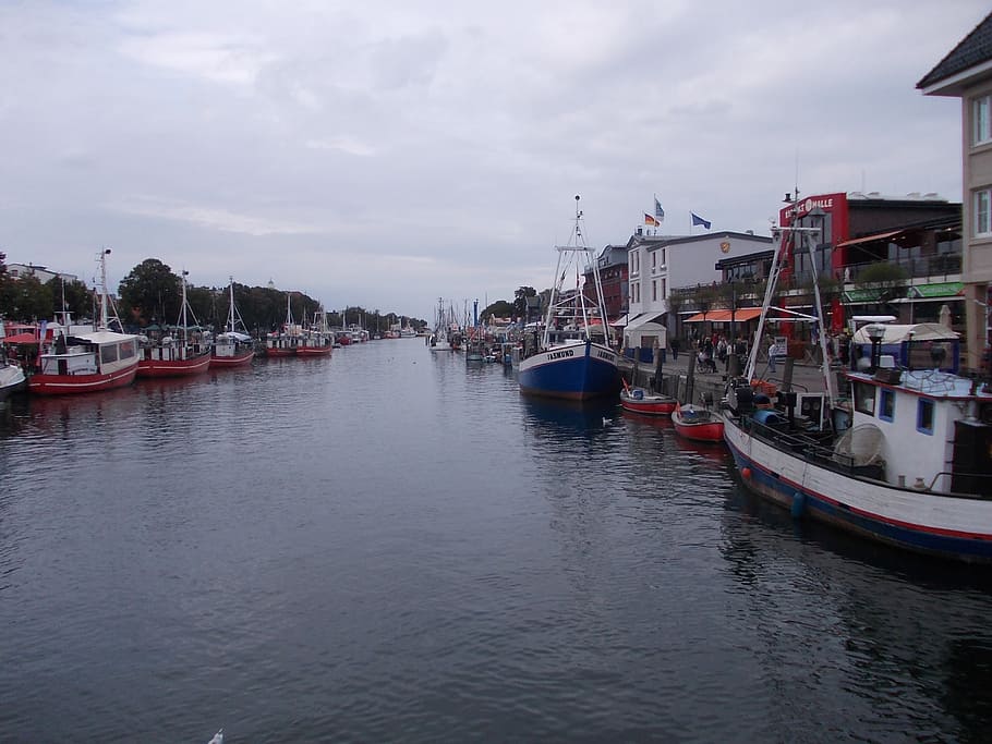 warnemünde, old power, germany, ship, fishing boat, abendstimmung HD wallpaper