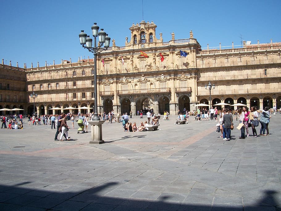 main square, salamanca, historic centre, architecture, crowd, HD wallpaper