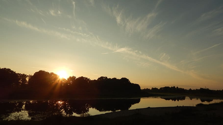 river, sunset, nature, water, sky, tranquility, lake, reflection HD wallpaper