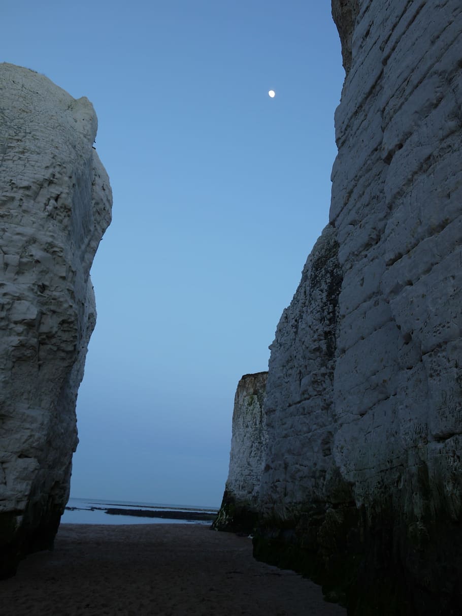 Chalky, Cliffs, Night, Beach, Moon, Sea, rock - Object, nature HD wallpaper