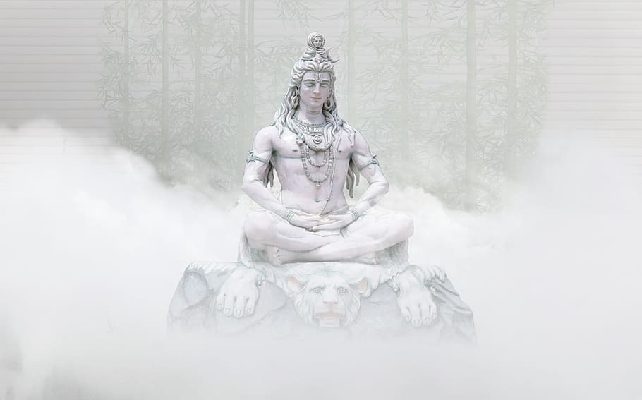 Hindu Deity statue surrounded by fogs, religion, shiva, spiritual, HD wallpaper