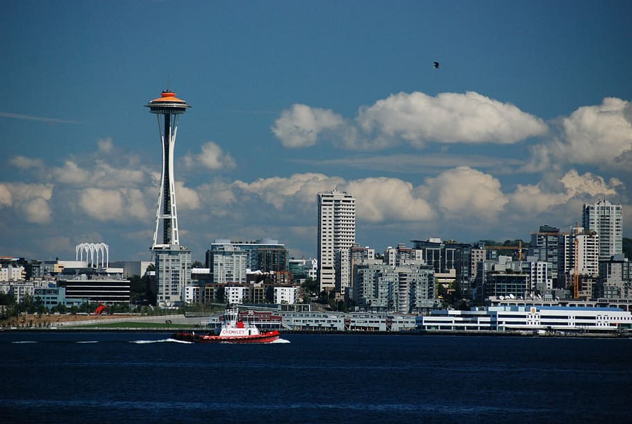 seattle, skyline, skyscraper, space needle, cityscape, panorama HD wallpaper