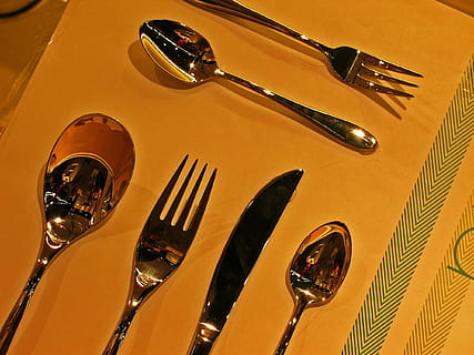 cutlery, spoon, fork, knife, teaspoon, metal, eat, chrome, dine HD wallpaper