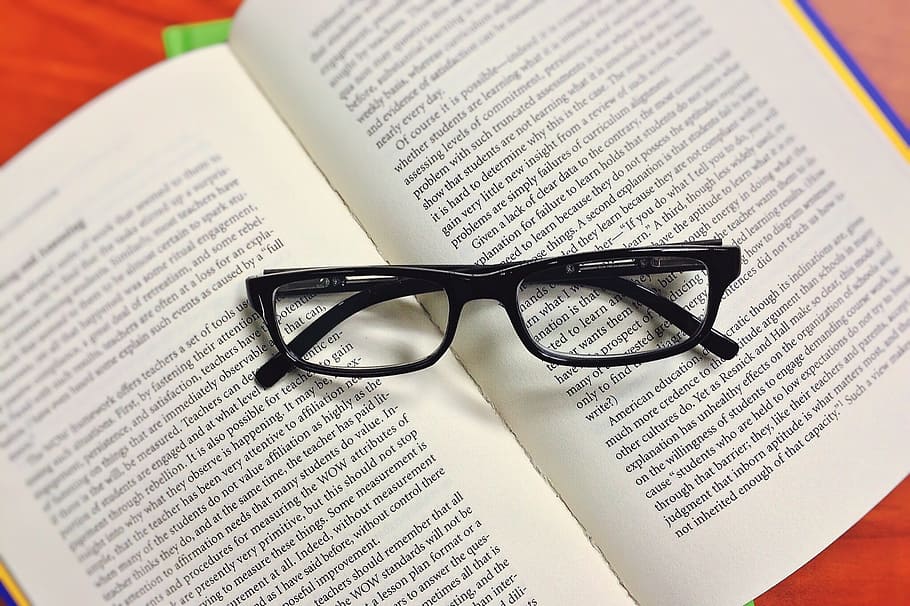 black framed eyeglasses on open book, read, education, knowledge HD wallpaper