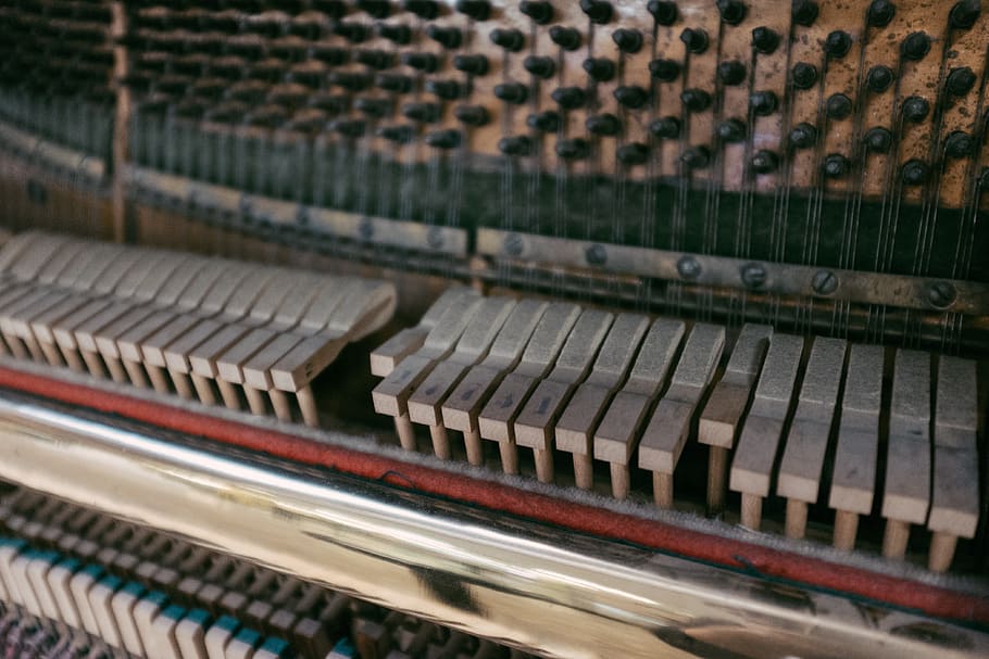 Piano mechanism, abstract, objects, industry, metal, in A Row HD wallpaper