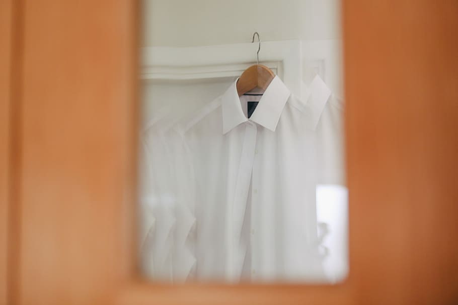 selective focus photography of white dress shirt, white collared top HD wallpaper