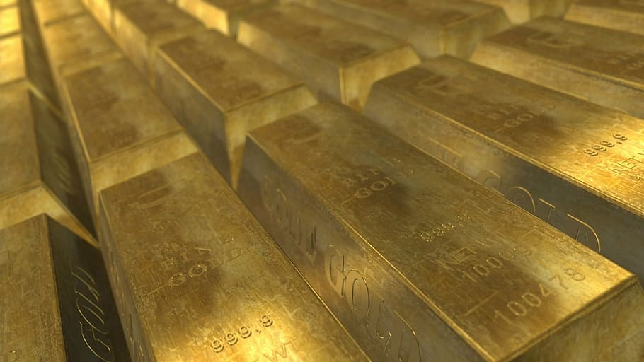 closeup photo pile of gold bars, wealth, finance, deposit, bullion