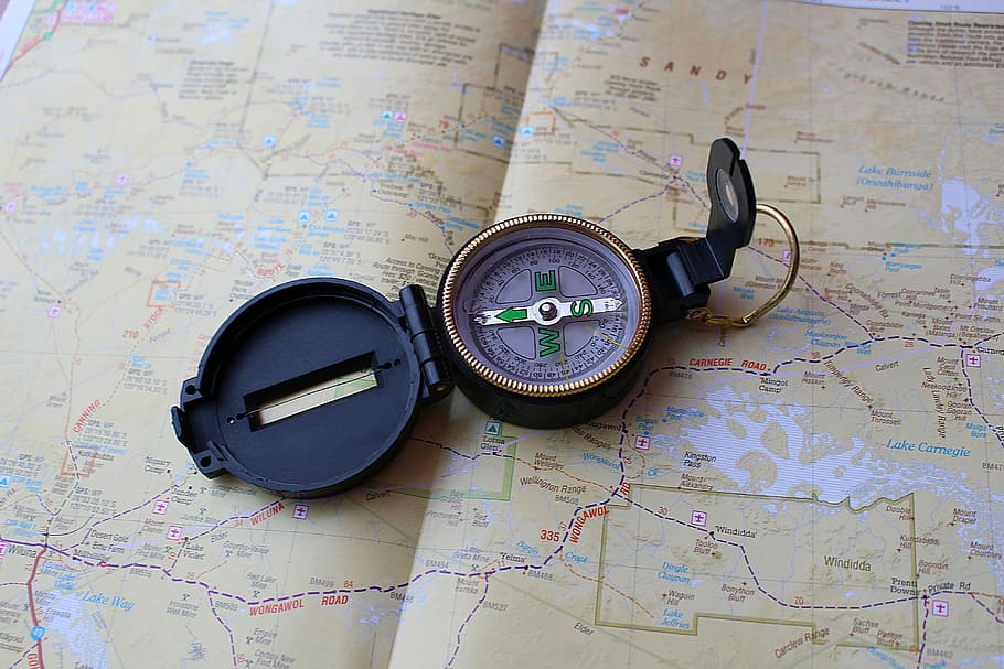 compass on map, navigation, guidance, direction, world map HD wallpaper