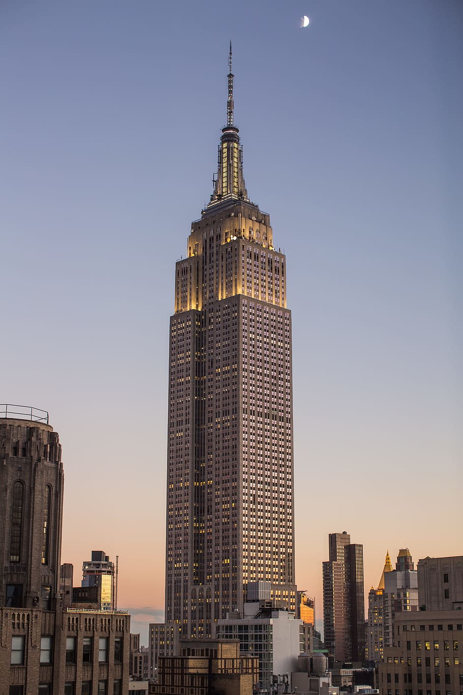 brown concrete building, Empire State Building against gray sky