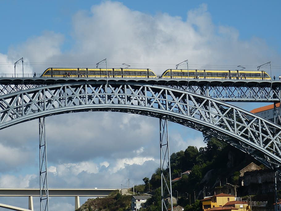 bridge, metal, arch, train, railway, railcar, cross, porto HD wallpaper