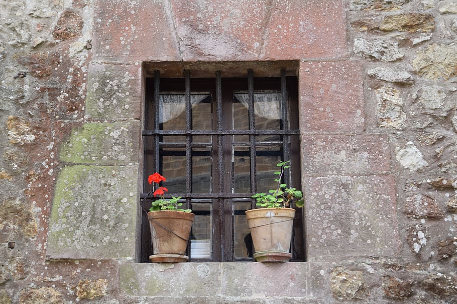 window, flowerpot, spain, home, old, facade, outdoor, hauswand HD wallpaper