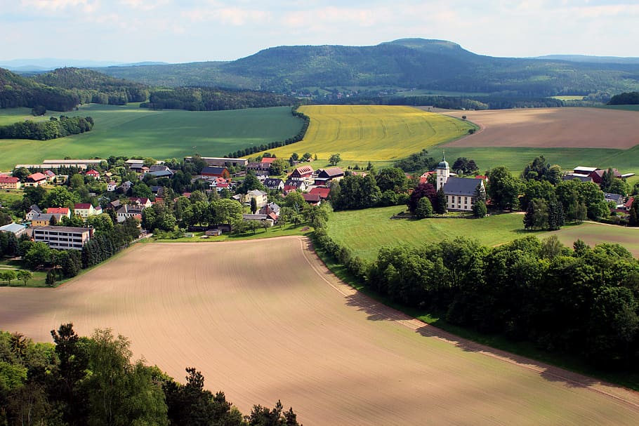 Fields, Landscape, Village, place, nature, arable, agriculture HD wallpaper