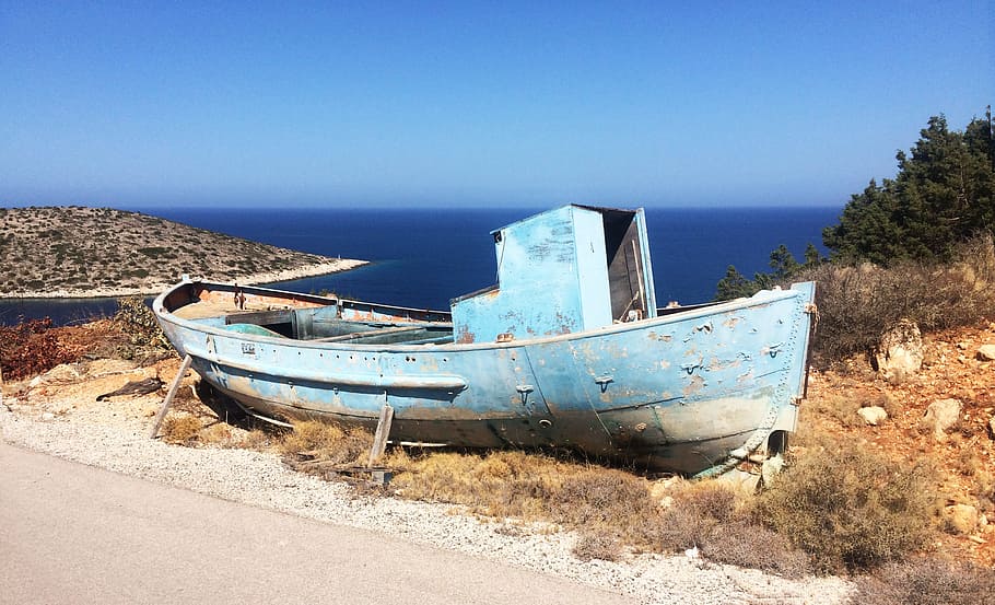 chios, boot, island, greece, road, sea, mediterranean, fischer, HD wallpaper