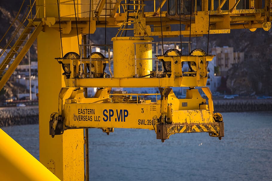 yellow heavy machine, industry, trade, loading crane, technology HD wallpaper