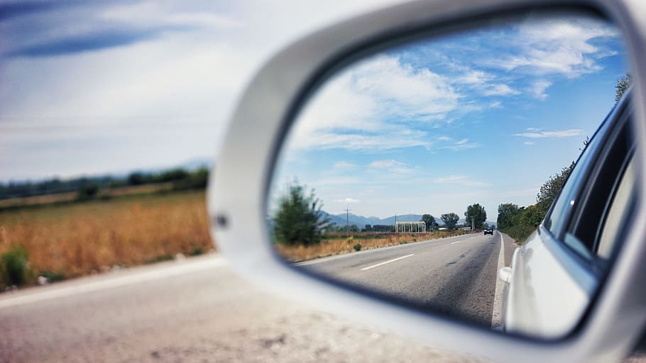 vehicle side mirror viewing car on the road during day, white side mirror HD wallpaper