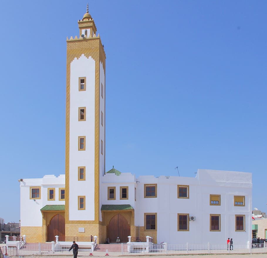 gold and white concrete mosque, morocco, agadir, islam, faith HD wallpaper