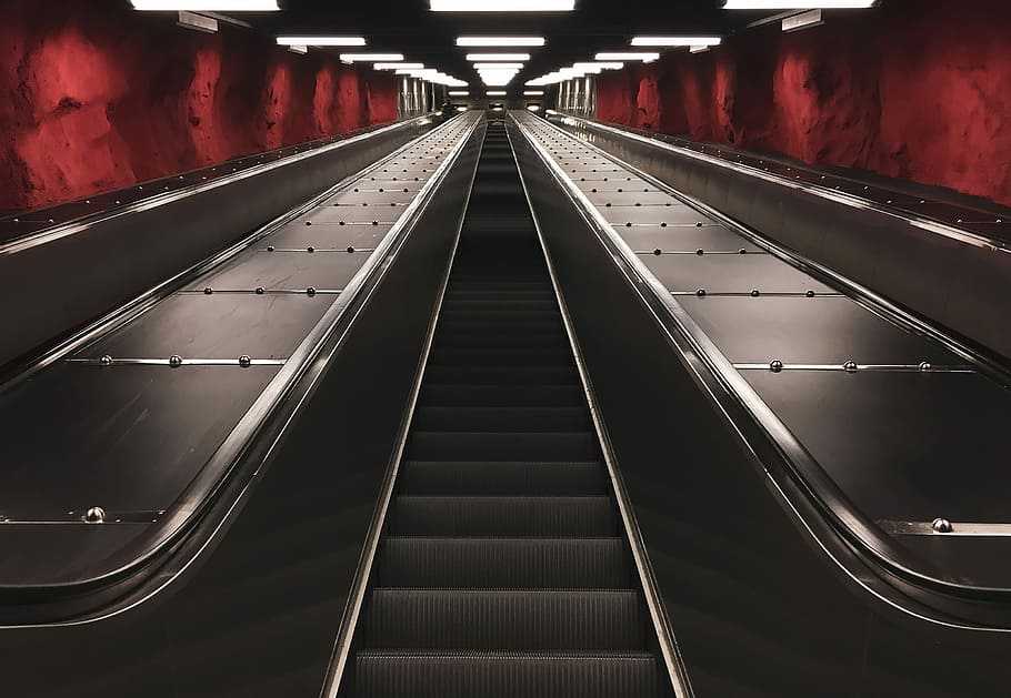 black escalator with no people, photo of gray escalator, stair HD wallpaper