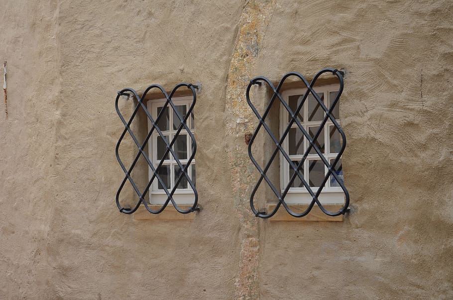 window, grid, wall, rustic, facade, old, building, no people HD wallpaper