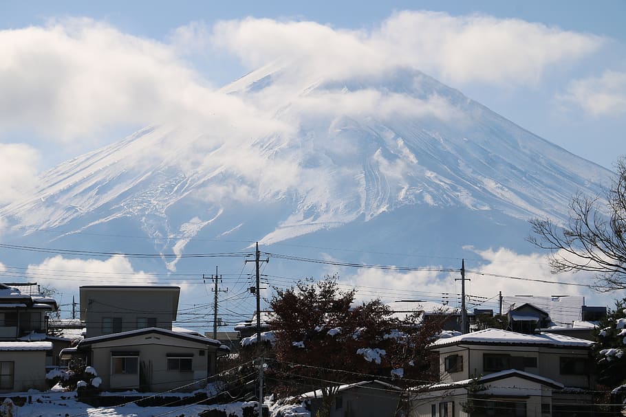 snow, japan, mt, built structure, architecture, sky, winter HD wallpaper