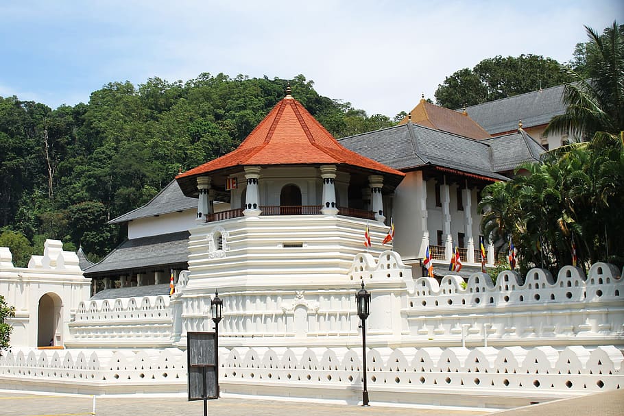 white and gray concrete building under cloudy sky, temple, kandy