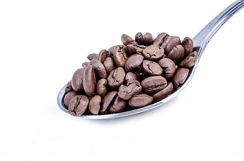 coffee beans on silver-colored spoon, instant, background, spoonful HD wallpaper